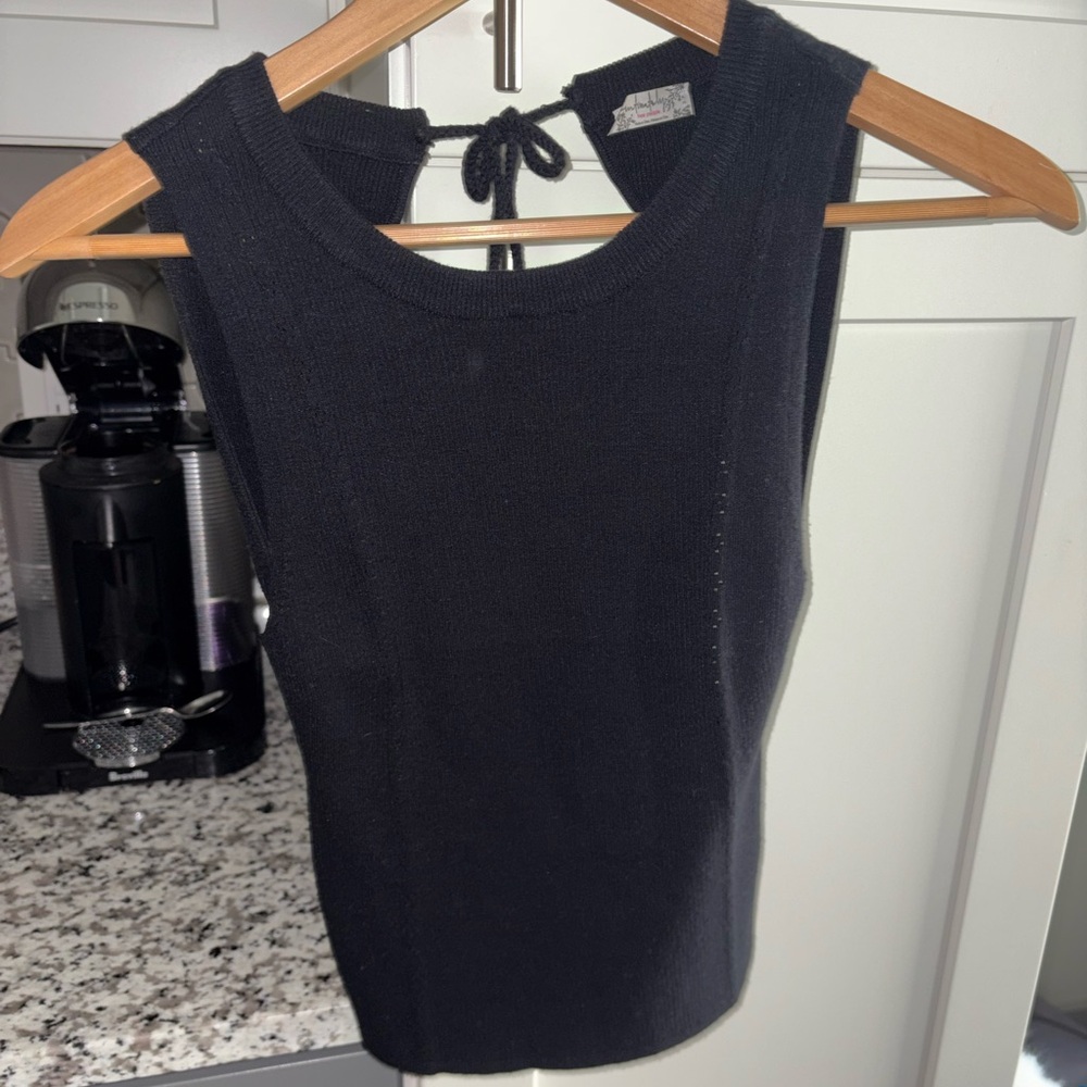 Free People Black Knit Tie-Back Tank Top
